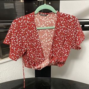 Burnt orange floral tie top